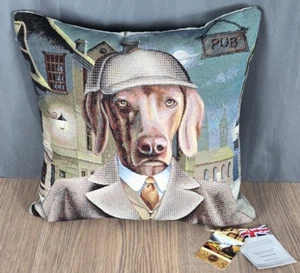 Gentleman Dog tapestery feather pillow by Hines of Oxford, New England #  200130 - Picture 1 of 5