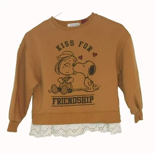 Zara Girls Size 9 Snoopy Peanuts Print Long Sleeve Sweatshirt With Lace Hem - Picture 1 of 4
