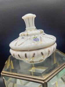 Vintage, Hand-Painted, White Dresser Dish w/ Hand-Painted Flowers & Gold Accents - Picture 1 of 10