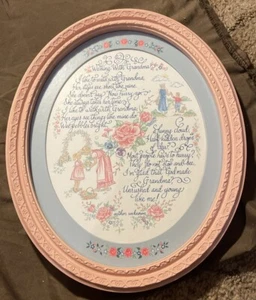 Home Interiors Walking With Grandma Pink Oval Picture Poem Homco Vintage 13.5x10 - Picture 1 of 2
