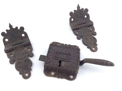 Caja de hielo Gurney 1891 cerradura pestillo bisagras herrajes bronce fundido victoriano S202 Foto 1 de 4