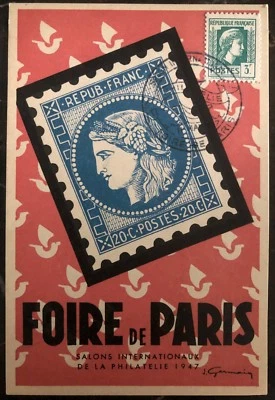 1947 Paris France Postcard cover Philatelic Fair Exhibition - Image 1 of 2