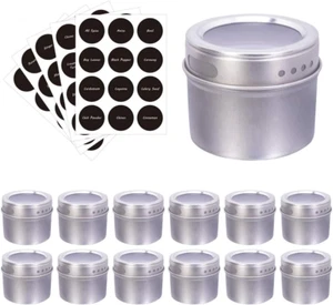 Magnetic Spice Tins & Labels, Storage Spice Containers, Window Top W/Sift-Pour ( - Picture 1 of 12