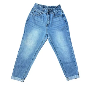 SHEIN Womens PETITE Paper Bag Denim Pants Tapered Cuffed High Rise Jeans 24x22" - Picture 1 of 14