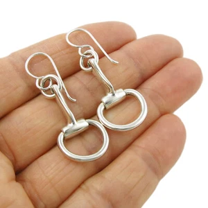 Long Horsebit Snaffle Equestrian Riding Tack Solid 925 Sterling Silver Earrings - Picture 1 of 5