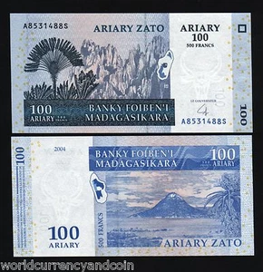 MADAGASCAR 100 FRANCS / ARIARY P86 B 2004 Bundle X 100 Pcs VOLCANO ANTELOPE UNC - Picture 1 of 1