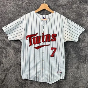 Joe Mauer White Pin Stripe Vintage Majestic Jersey Minnesota Twins YOUTH Size XL - Picture 1 of 9