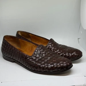 Salvatore Ferragamo Hombres Marrón Oscuro Tejido Cuero Mocasines Zapatos Sin Cordones De Colección - Imagen 1 de 10