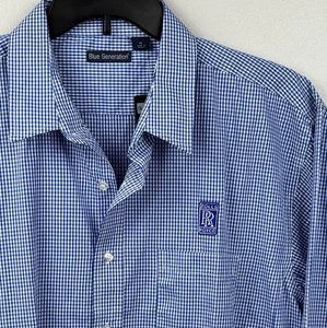 NWT Men’s XL Shirt With Rolls Royce Logo Button-Up Blue Check Long Sleeve - Picture 1 of 10