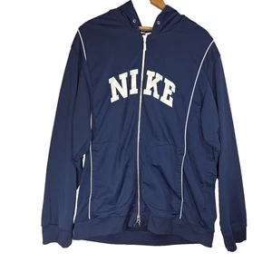 Vtg Nike Mens Hoodie Full Zip Jacket XL Navy Blue Long Sleeve Y2k Gym Training - Picture 1 of 16