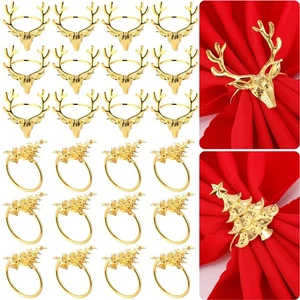 24 PCS Christmas Napkin Rings Set Gold Elk Tree Holders Thanksgiving Dinner - Foto 1 di 7
