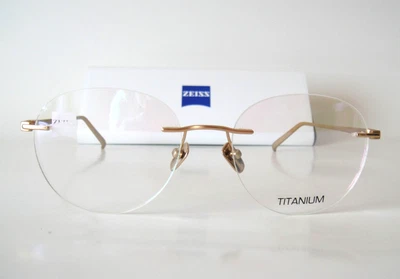 Zeiss Beta Titanium Germany 52-18 140 Rimless Gold Round Frames Eyeglasses Men's - Image 1 of 4