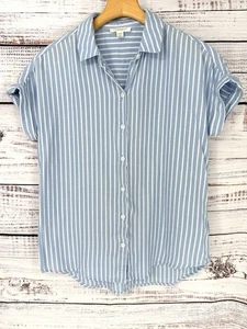 Camicetta Beach Lunch Lounge S donna Chambray a righe blu costiero con bottoni - Foto 1 di 4