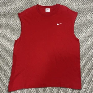 Vintage 80s Nike Muscle T-Shirt Mens Medium Red Made USA Sleeveless Tee Tank Top - Bild 1 von 6
