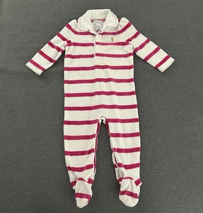 Polo Ralph Lauren Baby Mädchen Velours Footie 9 Monate Gold Pony Rüschen Rosa Weiß - Bild 1 von 7