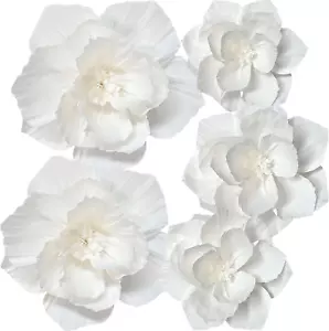 White Paper Flowers Artificial 3D Wall Décor Wedding Birthday Bridal Baby Shower - Picture 1 of 4