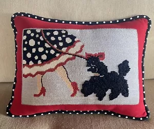 Vtg Handmade Blk Poodle Red Heels Polka Dot Skirt Very 50s Very French Pillow - Picture 1 of 7
