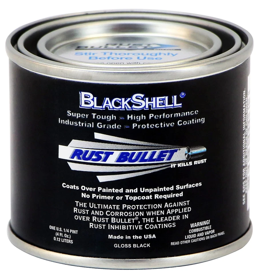 Inhibidor de óxido negro brillante Blackshell, recubrimiento preventivo de óxido resistente a los rayos UV 4 OZ Foto 1 de 4