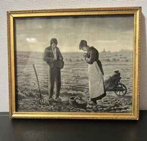 Antique Pre 1950’s Silk Art The Angelus Framed 8”x 6”.5 - Jean Francois Millet - Picture 1 of 10