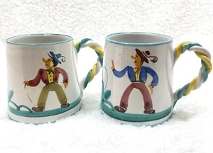 2 Vintage Tassen verdrehter Griff handbemalt bunt Italien signiert nummeriert - Bild 1 von 6