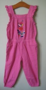 New Mini Boden frill sleeve Jumpsuit playsuit pink embroidery