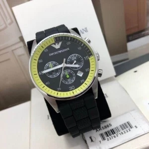 Orologio Cronografo Uomo Emporio Armani Sportivo AR5865 Cinturino Silicone Nero Lime - Foto 1 di 3