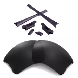 Walleva Black Polarized Lenses And Rubber Kit For Oakley Flak Jacket XLJ - Picture 1 of 7