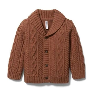 Janie and Jack Baby Cable Knit Shawl Cardigan Sz 12-18 Brown Wool Blend - Picture 1 of 7