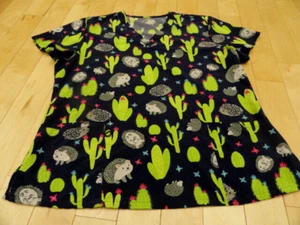 Hedgehog Cactus WM Medical Scrub Top XL Navy Blue Vibrant Colors! Unbranded - Picture 1 of 12