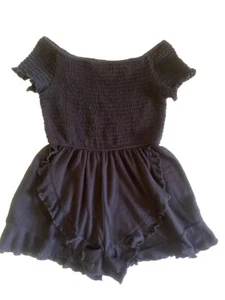 Girl's 1 Piece Shorts Romper Off Black Off Shoulder Art Class Ruched Sz 6/ 6X - Picture 1 of 6