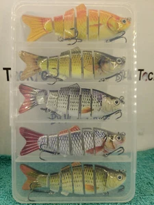 4" Swimbait Fish Lure 5 pack~5 Segment Jointed Wobblers~Crankbait Bass - Picture 1 of 8