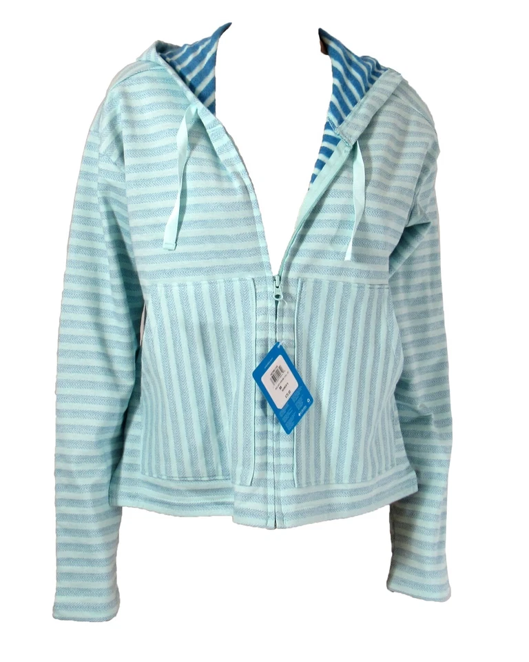 Columbia Women's Medium Jacket Blue Stripes Athletic Hood Full Zip Long Sleeve