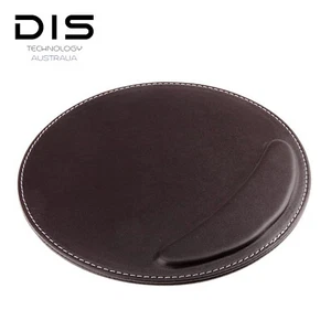 Brown Ergonomic Round PU Leather Durable Computer Wrist Support Rest Mouse Pad - Picture 1 of 8