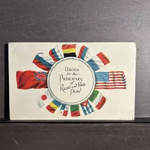 "United for Principles of Right and Fair Play"" prima guerra mondiale Allies cartolina militare UNP - Foto 1 di 4