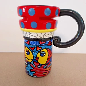 Romero Britto "Deeply in Love" Reisebecher mit zwei Fischen Signatur 6 1/2 Zoll Henkel - Bild 1 von 4