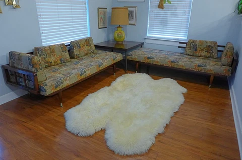 Pair of Walnut Daybeds Mid Century Modern 2 Piece Sectional Sofa Peg Legs Table Cover