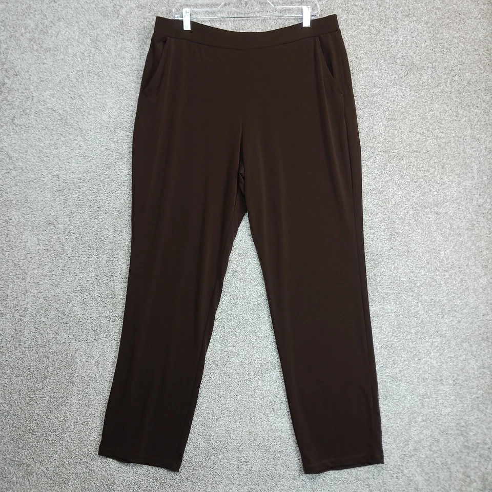 Susan Graver Everyday Pants Womens L Brown Elastic Waist Stretch Wide Leg Comfy - Image 1 of 4