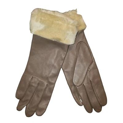 New Fownes Women Gray Genuine Leather  Fur Cuff Driving Winter Warm Glove Size 8 - Image 1 of 4