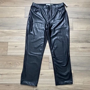 Abercrombie & Fitch Women 90s Straight Ultra High Rise Vegan Leather Pant 34/18L - Picture 1 of 15