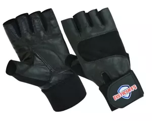 Fingerless Fitness Workout Gym Weightlifting Leather Wrist Strap Training Gloves - Picture 1 of 4