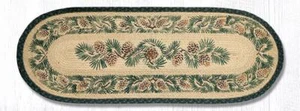 Braided Jute Hand Stenciled Oval Table Runner. Earth Rugs. PINECONE. 13"X36" - Picture 1 of 1