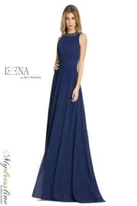 IEENA MAC DUGGAL Sz 16 Jeweled Blue Chiffon Formal Mother Of Bride Dress Gown - Picture 1 of 9