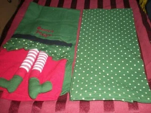 TROPICAL CHRISTMAS "SANTA'S HELPER" ELF DOWN CHIMNEY RED GREEN KITCHEN TOWELS - Picture 1 of 9