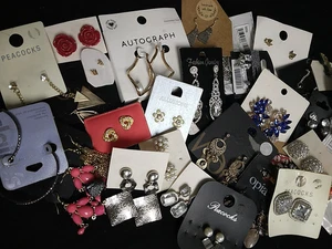 Costume Jewellery Pierced Earrings Job Lot 30 pairs BNWT/Carded Hoop/Stud/Drop - Picture 1 of 24