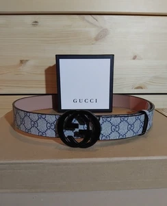 Cinturón de cuero Gucci GG Monogram Supreme marrón azul talla 38/95 excelente estado - Imagen 1 de 9