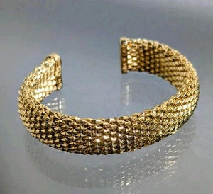 Vintage Bronze Italien vergoldet Mesh geflochten Manschette breites Armband flexibel gestempelt  - Bild 1 von 7