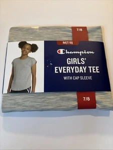 Champion Girl's Sporty Short Cap Sleeve Everyday Graphic T-Shirt Grey 7/8 - Picture 1 of 3
