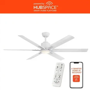 Kensgrove II 60 in. Smart Indoor/Outdoor Matte White Ceiling Fan with Remote OB - Picture 1 of 7