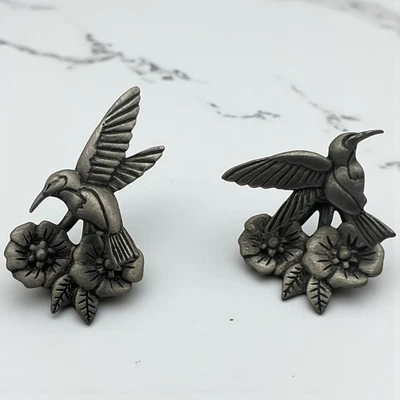 JJ锡制蜂鸟花朵耳环穿孔/柱 — 第 1/4 张图片