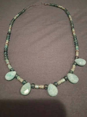 Collar Amazonita Y Aguamarina "Piedras Reales" 21" Más 3" Extensor 925  Foto 1 de 4